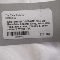 VINTAGE Side Zip Breeches, Leather Knee, ankle zips *vgc, mnr stains, threads & seam puckers
