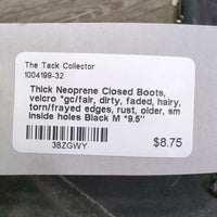 Thick Neoprene Closed Boots, velcro *gc/fair, dirty, faded, hairy, torn/frayed edges, rust, older, sm inside holes, slice
