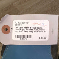 Open Front & Hind Boots, velcro *gc, scrapes, rubs, stains, mnr hair, dirty lining
