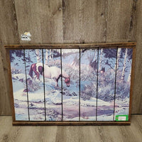 Barnwood Wood Slat Paint Horse in Snow Artwork *vgc, faded? dusty, dings
