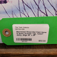 Barnwood Wood Slat Paint Horse in Snow Artwork *vgc, faded? dusty, dings