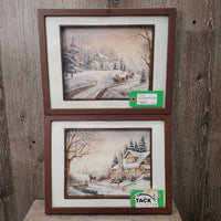 Set of 2: Winter Sleigh Ride Prints, Wood Frame *gc, dusty, scratches