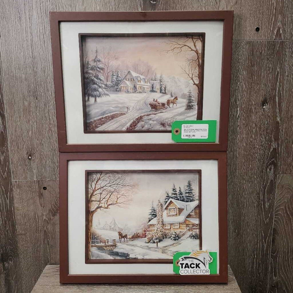 Set of 2: Winter Sleigh Ride Prints, Wood Frame *gc, dusty, scratches