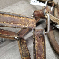 Slip Nose Leather Halter* gc/fair, older, clean, stains, scraped, cuts, dents, rubbed, rust
