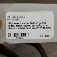 Slip Nose Leather Halter* gc/fair, older, clean, stains, scraped, cuts, dents, rubbed, rust
