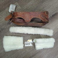 Leather Cribbing Collar, box, info sheet, 3 fleeces *gc, cuts, scuffs, dry, older, like new fleecies

