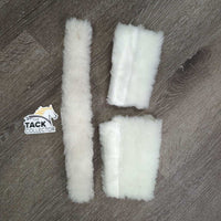 Leather Cribbing Collar, box, info sheet, 3 fleeces *gc, cuts, scuffs, dry, older, like new fleecies
