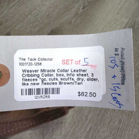 Leather Cribbing Collar, box, info sheet, 3 fleeces *gc, cuts, scuffs, dry, older, like new fleecies
