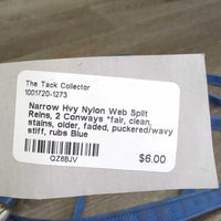 Narrow Hvy Nylon Web Split Reins, 2 Conways *fair, clean, stains, older, faded, puckered/wavy, stiff, rubs
