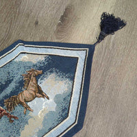 Tapestry Table Runner, tassels *vgc, mnr hair, stains & puckers?shrunk
