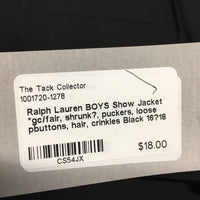 BOYS Show Jacket *gc/fair, shrunk?, puckers, loose pbuttons, hair, crinkles
