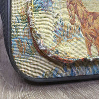 Tapestry Carry On Suitcase, Handle, Wheels *gc, dirty, rubs, frays, snags
