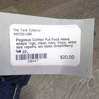 Cotton Full Face Hood, snaps *vgc, clean, rubs, frays, older, mnr repairs, sm holes
