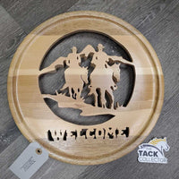 Round Wood Laser Cut "Welcome" Sign *vgc, mnr scratches

