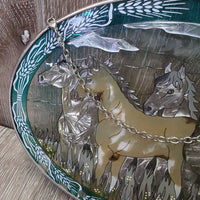 4 Horses Stained Glass Picture, Chain Top *vgc, mnr scratches
