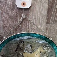 4 Horses Stained Glass Picture, Chain Top *vgc, mnr scratches
