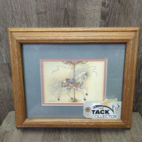 Carousel Horse Painting , Double Matted, Thick Hvy Wood Frame *vgc, dirty, dings, scratches
