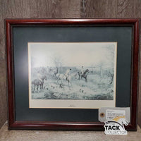 B & W "The Find" Fox Hunt Scen Print by H Alken, Matted & Wood Frame *gc, mnr dirt, ripped back
