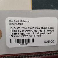 B & W "The Find" Fox Hunt Scen Print by H Alken, Matted & Wood Frame *gc, mnr dirt, ripped back