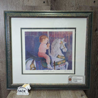 Carousel Princess Print by John Newby, Matted, Framed *gc, dusty, rubs, torn paper back, inscribed, older
