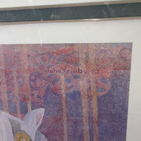 Carousel Princess Print by John Newby, Matted, Framed *gc, dusty, rubs, torn paper back, inscribed, older
