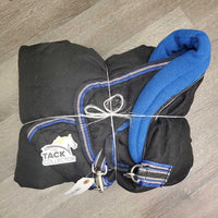 Hvy Stable Blanket, rolled fleece neck, 2 legs *vgc, clean, mnr hair, threads
