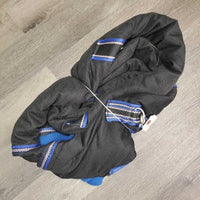 Hvy Stable Blanket, rolled fleece neck, 2 legs *vgc, clean, mnr hair, threads
