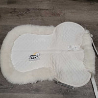 Sheepskin Quilt Half Pad, rolled edges *vgc, clean, mnr stains, clumpy, puckers, threads, bare spots, dingy