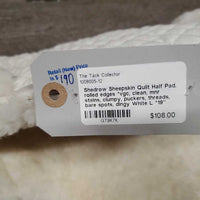 Sheepskin Quilt Half Pad, rolled edges *vgc, clean, mnr stains, clumpy, puckers, threads, bare spots, dingy
