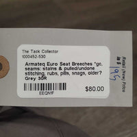 Euro Seat Breeches *gc, seams: stains & pulled/undone stitching, rubs, pills, snags, older?
