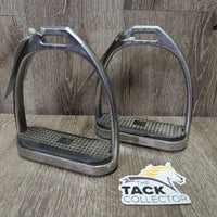 Thick Hvy Stirrup Irons, grips *gc.fair, clean, bubbled & pitted, v.rubbed grips, older
