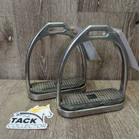 Thick Hvy Stirrup Irons, grips *gc.fair, clean, bubbled & pitted, v.rubbed grips, older
