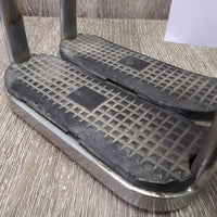 Thick Hvy Stirrup Irons, grips *gc.fair, clean, bubbled & pitted, v.rubbed grips, older
