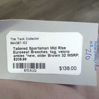 Mid Rise Euroseat Breeches, tag, velcro ankles *new, older
