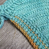 Crochet Ear Bonnet Fly Veil, string *gc/fair, mnr frays, stains, faded, shrunk?curled, discolroed, mnr edge threads
