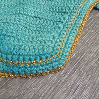 Crochet Ear Bonnet Fly Veil, string *gc/fair, mnr frays, stains, faded, shrunk?curled, discolroed, mnr edge threads
