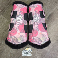 Pr Closed Front Boots, fleece lined, velcro *vgc, clean, mnr stains, rubs & hair
