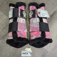 Pr Closed Front Boots, fleece lined, velcro *vgc, clean, mnr stains, rubs & hair
