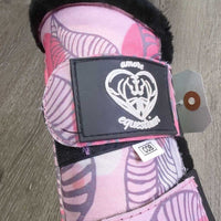 Pr Closed Front Boots, fleece lined, velcro *vgc, clean, mnr stains, rubs & hair
