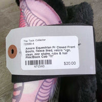 Pr Closed Front Boots, fleece lined, velcro *vgc, clean, mnr stains, rubs & hair
