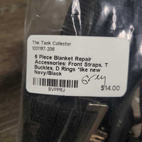 6 Piece Blanket Repair Accessories: Front Straps, T Buckles, D Rings *like new
