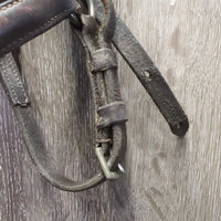 VINTAGE Bridle, Drop Noseband *fair, cracking, xholes, rusty, rubs, dry, stiff, mismatched
