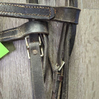 VINTAGE Bridle, Drop Noseband *fair, cracking, xholes, rusty, rubs, dry, stiff, mismatched
