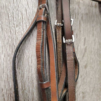 FS Rsd Bridle *gc, clean, creased, mnr dirt, rubs, discolored, residue, scraped edges & tight keepers
