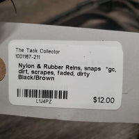 Nylon & Rubber Reins, snaps *gc, dirt, scrapes, faded, dirty
