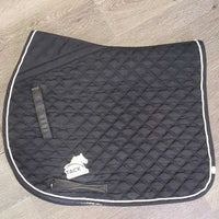 Quilt Jumper Saddle Pad *gc/fair, clean, v.puckered, v.rubbed & pilly, folded tab, holey/thin edges, undone stitching, snags
