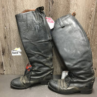 Pr Field Boots, Zips *fair, rubs, v.dirty, sticky, creases, faded, worn heels, older BROKEN Zip - R, torn edges