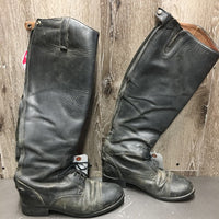 Pr Field Boots, Zips *fair, rubs, v.dirty, sticky, creases, faded, worn heels, older BROKEN Zip - R, torn edges
