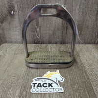 1 ONLY Wide Flat Stirrup Iron, grip *gc, rusty, pitted, stains, scratches, rubs, v.loose grip
