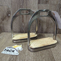 Hvy Flat Stirrup Irons, grips *gc, rusty, pitted, stains, scratches, rubs, v.loose grips
